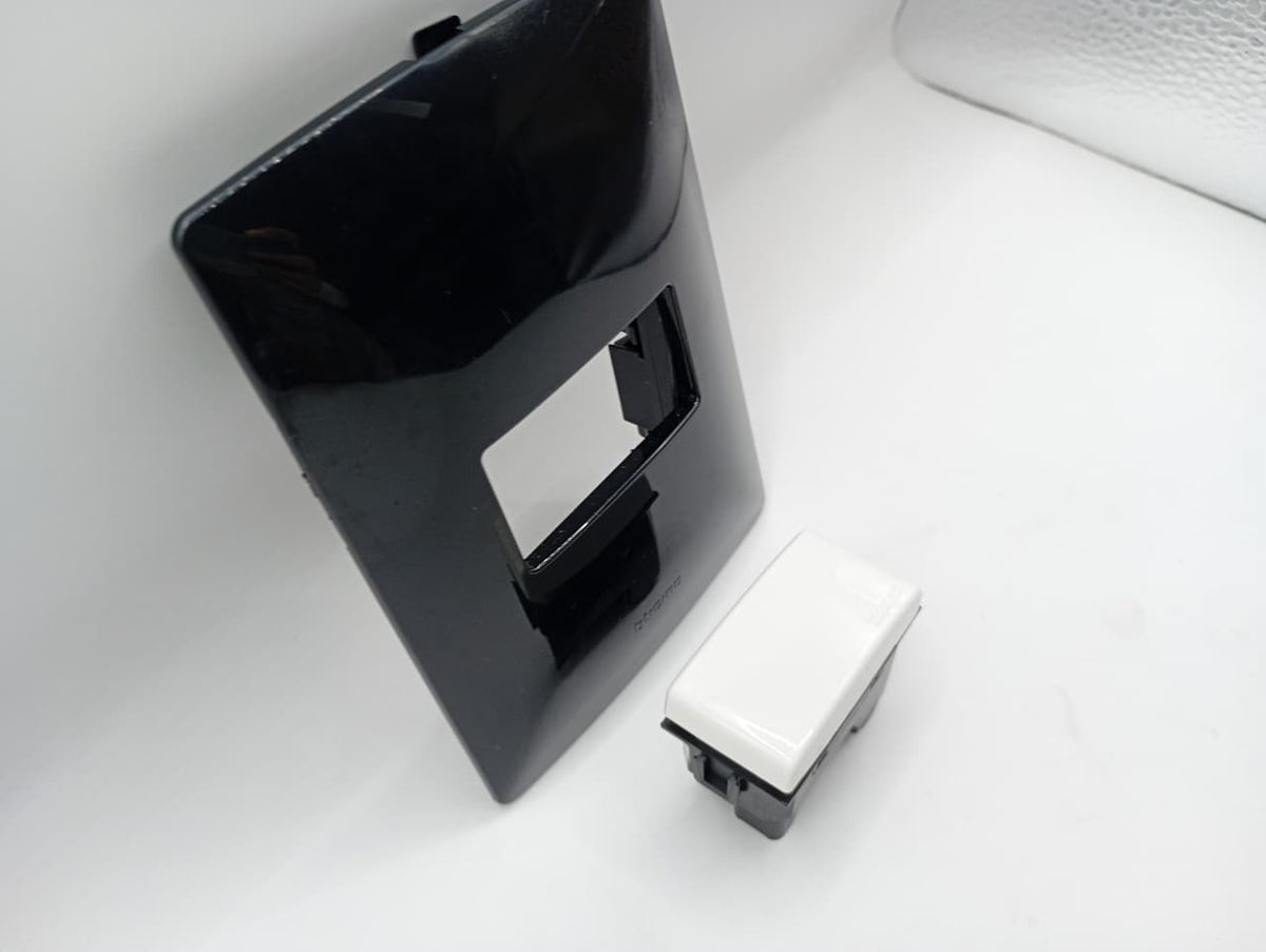 Pack 2 Placa Negra 1 Módulo + Interruptor Bticino