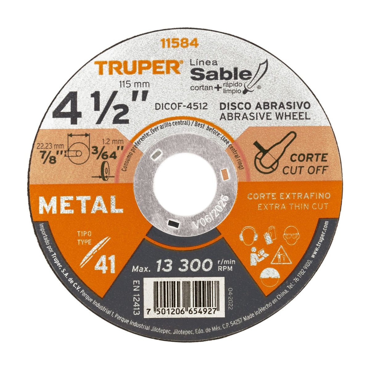 Pack 10 Discos De Corte 4-1/2" 1.2mm Truper