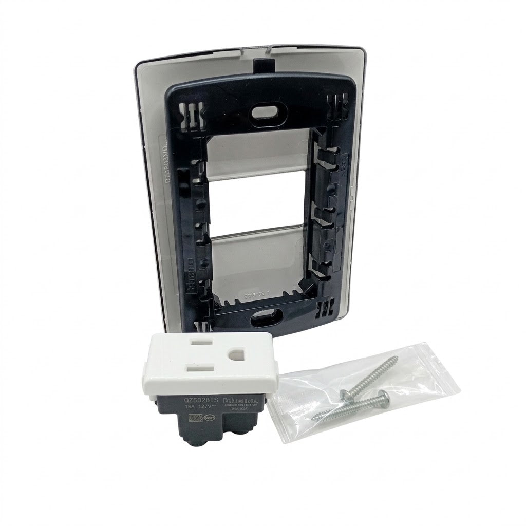 Pack 2 Placa Acero 1 Módulo + Contacto Bticino 15A