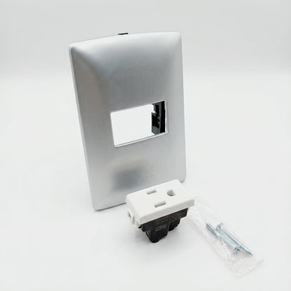 Pack 2 Placa Plata 1 Módulo + Contacto Bticino 15A