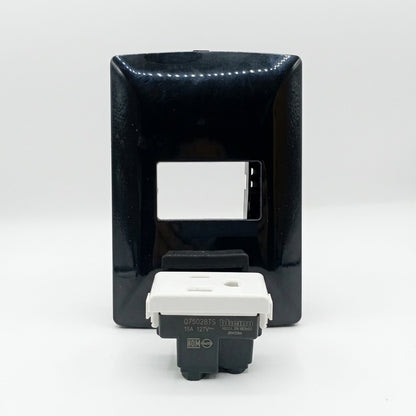 Pack 2 Placa Negra 1 Módulo + Contacto Bticino 15A