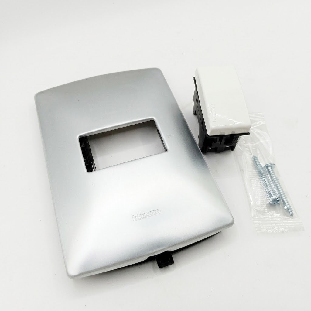 Pack 2 Placa Plata 1 Módulo +  Interruptor Bticino