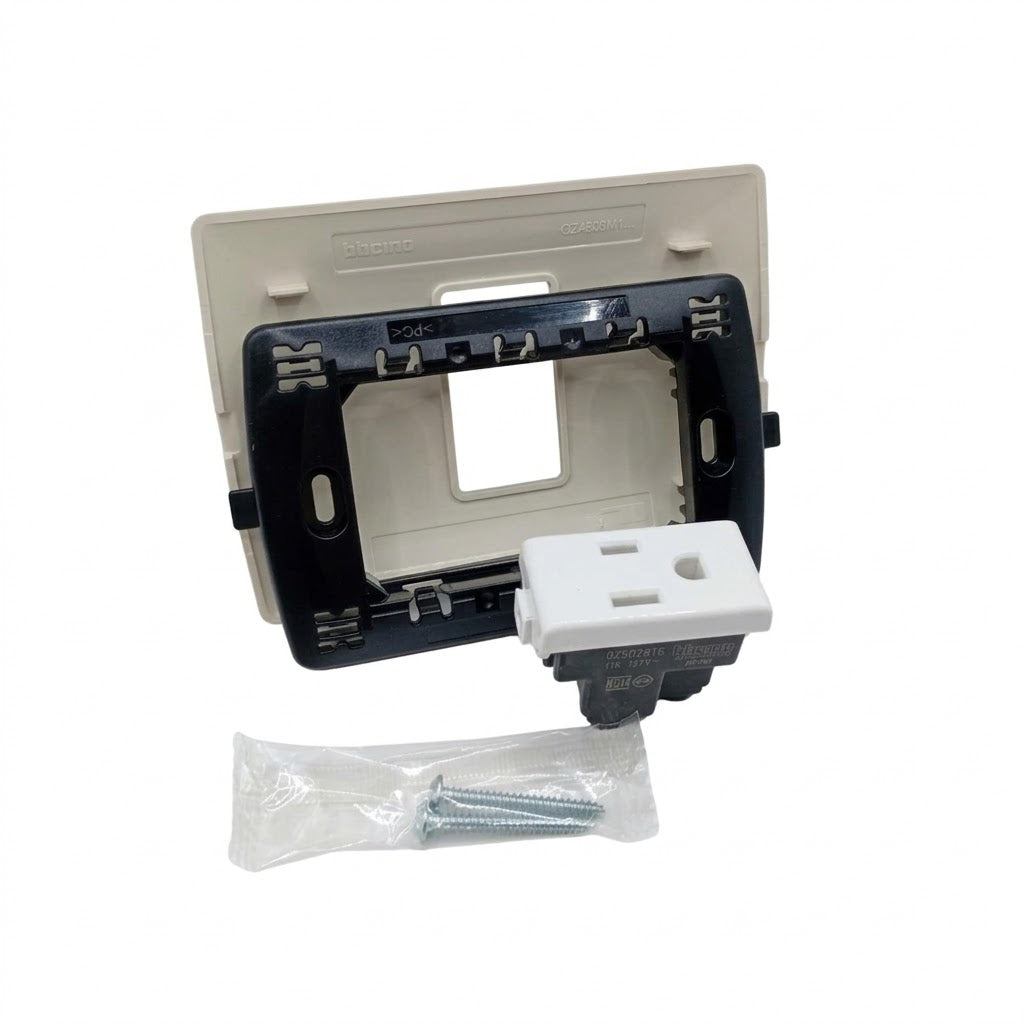 Pack 2 Placa Marfil 1 Módulo + Contacto Bticino 15A