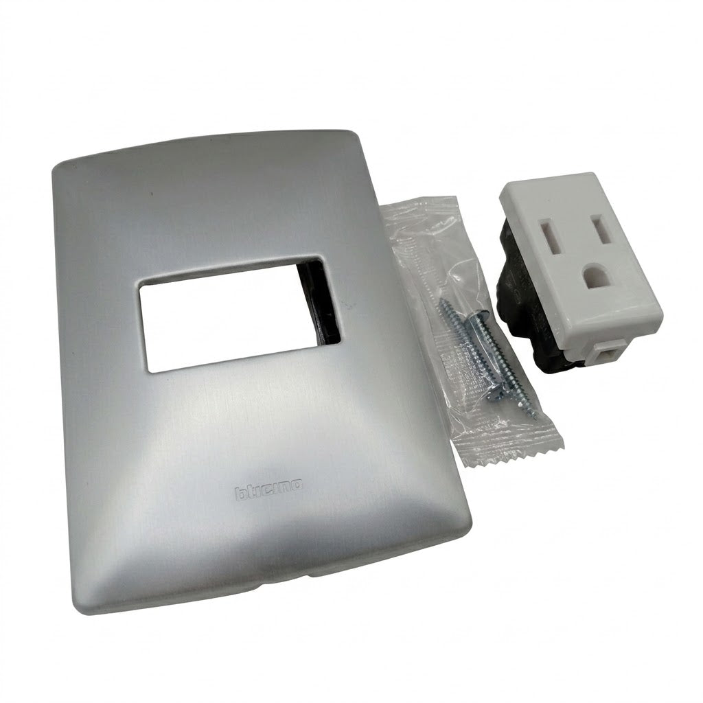 Pack 2 Placa Plata 1 Módulo + Contacto Bticino 15A