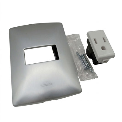 Pack 2 Placa Plata 1 Módulo + Contacto Bticino 15A