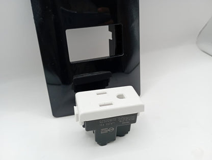 Pack 2 Placa Negra 1 Módulo + Contacto Bticino 15A