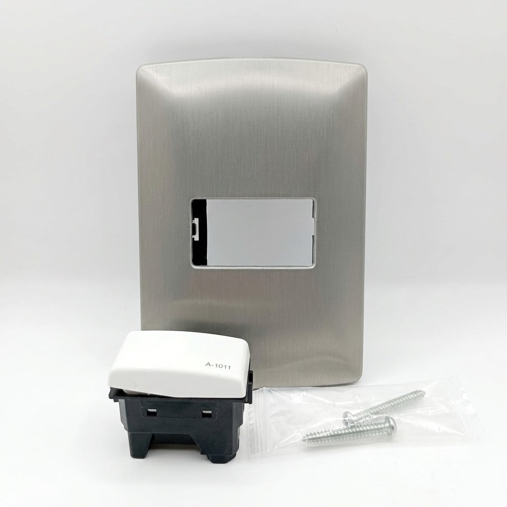 Pack 2 Placa Acero 1 Módulo + Interruptor Sencillo