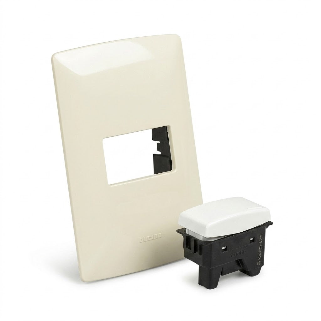 Pack 2 Placa Marfil 1 Módulo + Interruptor Bticino