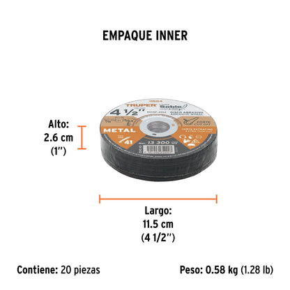 Pack 10 Discos De Corte 4-1/2" 1.2mm Truper