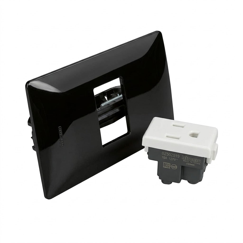 Pack 2 Placa Negra 1 Módulo + Contacto Bticino 15A