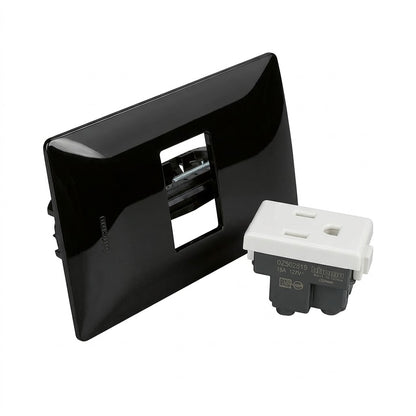 Pack 2 Placa Negra 1 Módulo + Contacto Bticino 15A
