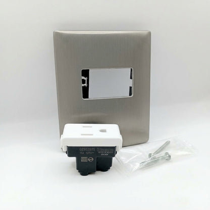 Pack 2 Placa Acero 1 Módulo + Contacto Bticino 15A