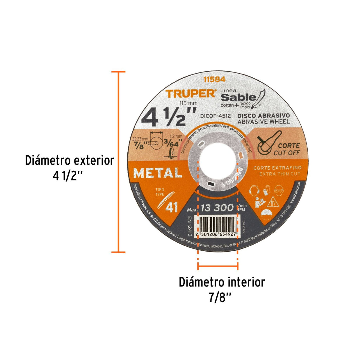 Pack 10 Discos De Corte 4-1/2" 1.2mm Truper