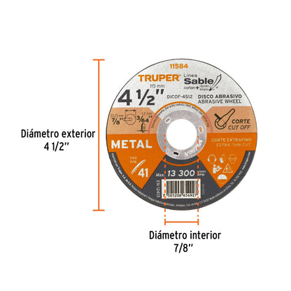 Pack 10 Discos De Corte 4-1/2" 1.2mm Truper