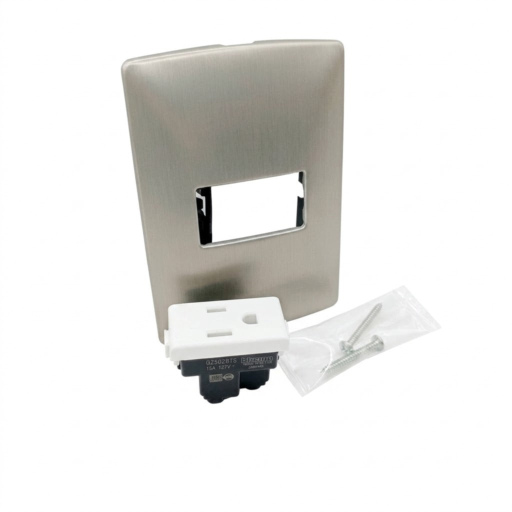 Pack 2 Placa Acero 1 Módulo + Contacto Bticino 15A