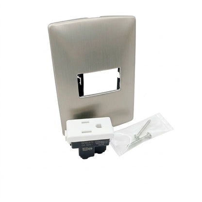 Pack 2 Placa Acero 1 Módulo + Contacto Bticino 15A