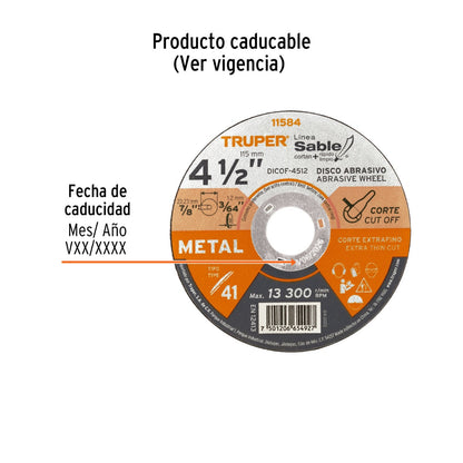 Pack 10 Discos De Corte 4-1/2" 1.2mm Truper
