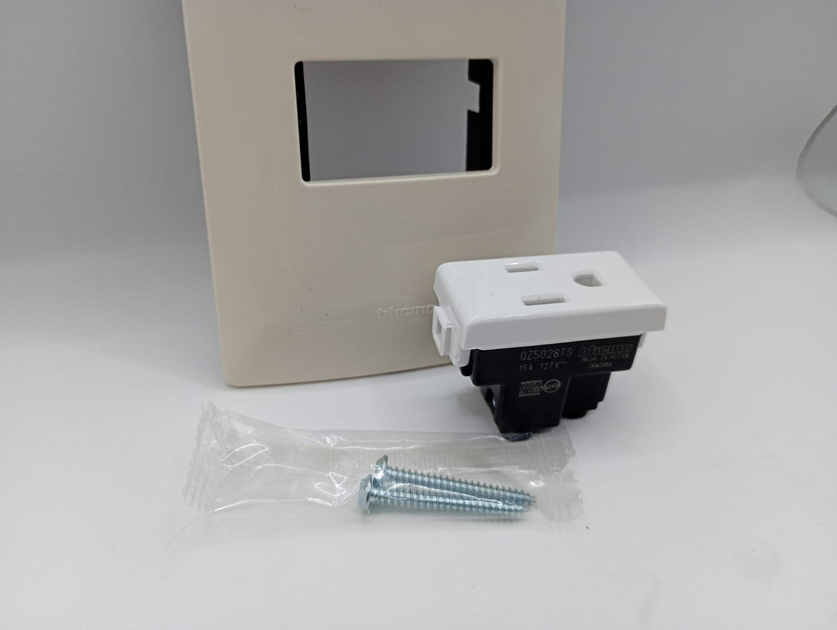 Pack 2 Placa Marfil 1 Módulo + Contacto Bticino 15A