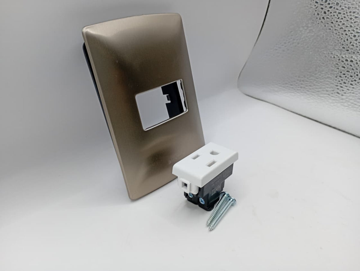 Pack 2 Placa Perla 1 Módulo + Contacto Bticino 15A