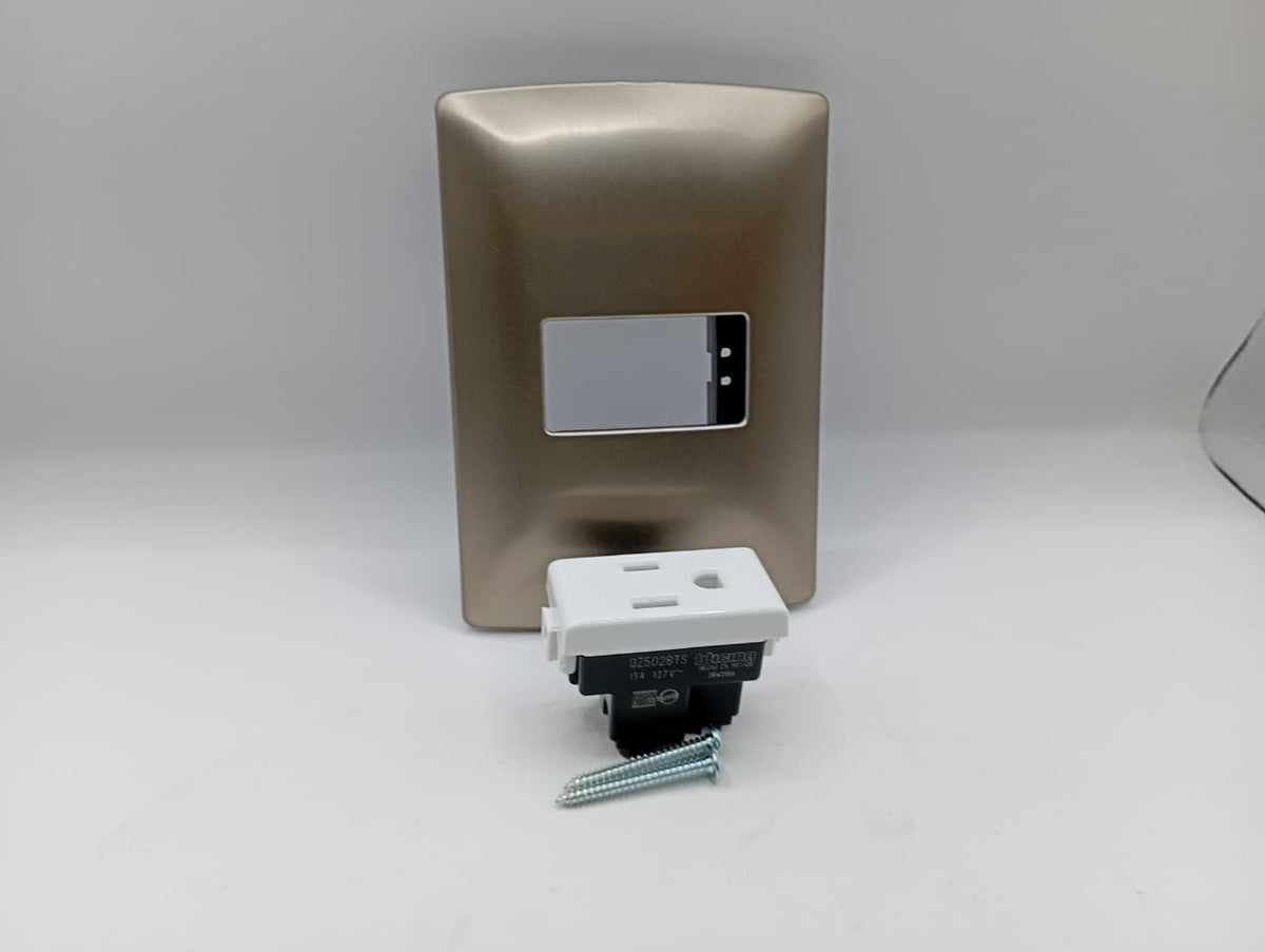 Pack 2 Placa Perla 1 Módulo + Contacto Bticino 15A