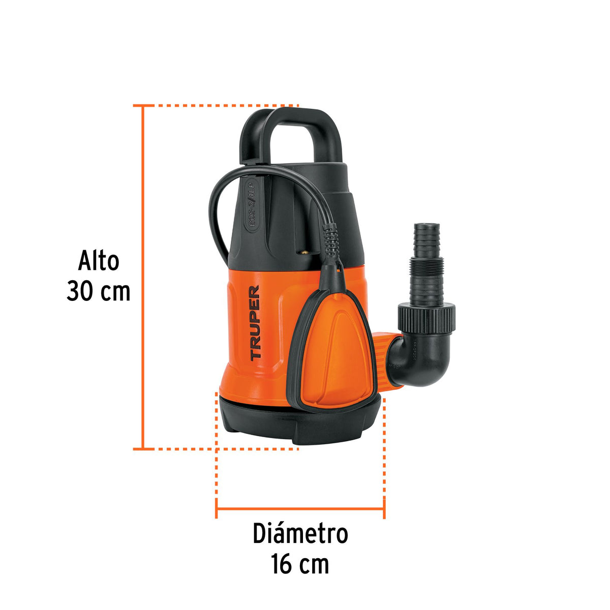 Bomba Sumergible Plástica, 3/4 Hp Para Agua Limpia, 127 V Truper Bos-3/4lp Naranja