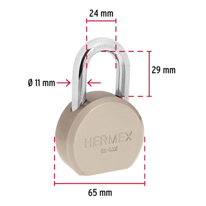 Candado Hermex Redondo 65mm 3 Llaves De Punto Gancho Normal