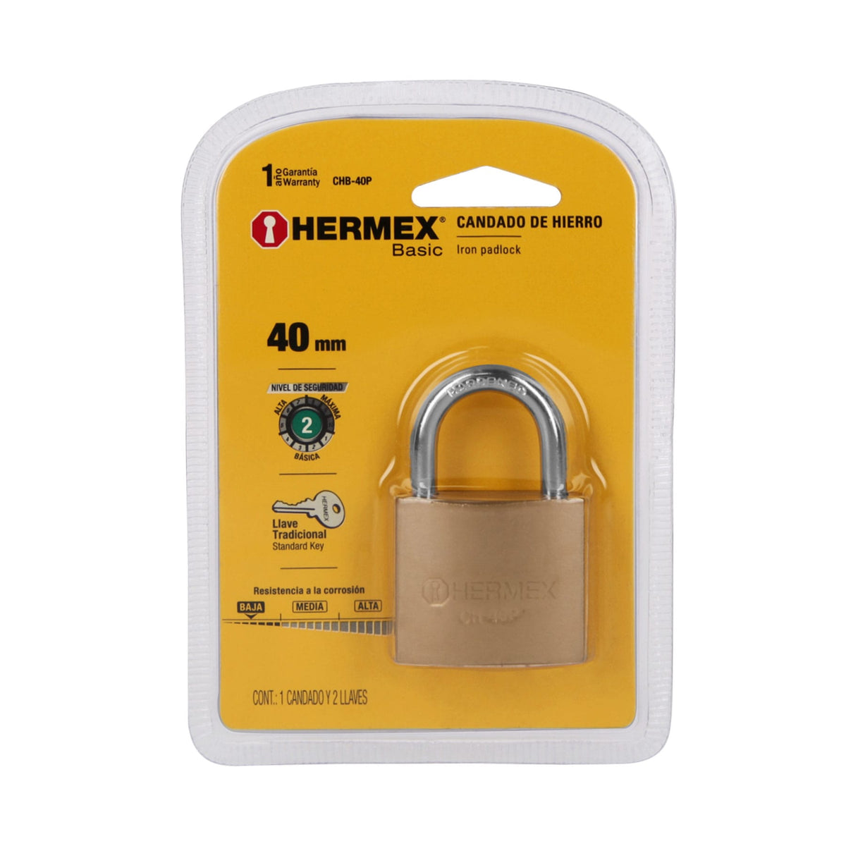 23520 CANDADO COLOR LATON 40MM CHB-40P