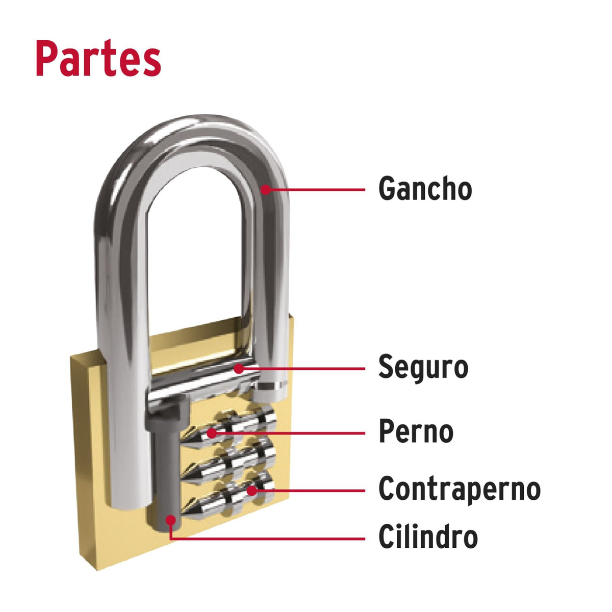 Candado Hermex 50 mm Latón Gancho Corto Llave Tetra 43421