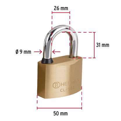 Candado Hermex 50 mm Latón Gancho Corto Llave Tetra 43421