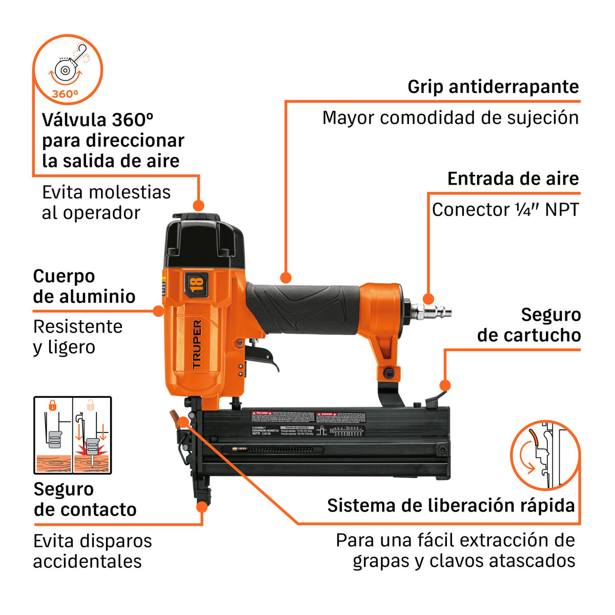 Clavadora y engrapadora neumática Truper CLNE-18E
