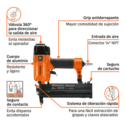Clavadora y engrapadora neumática Truper CLNE-18E