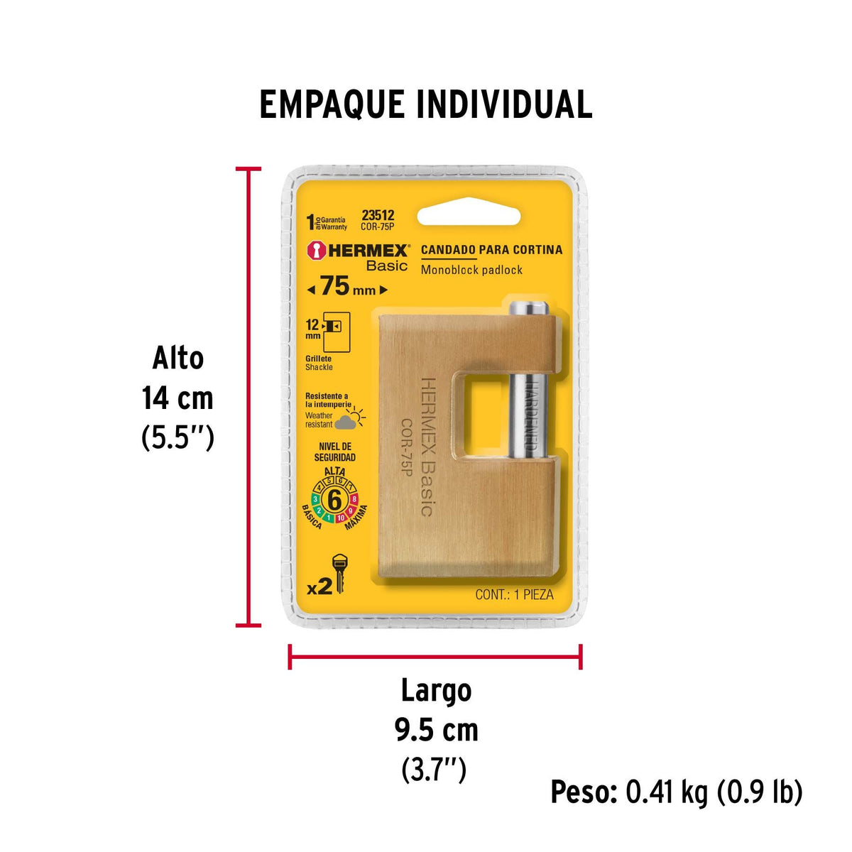 Candado Hermex Basic Latón Antipalanca 75 mm 23512
