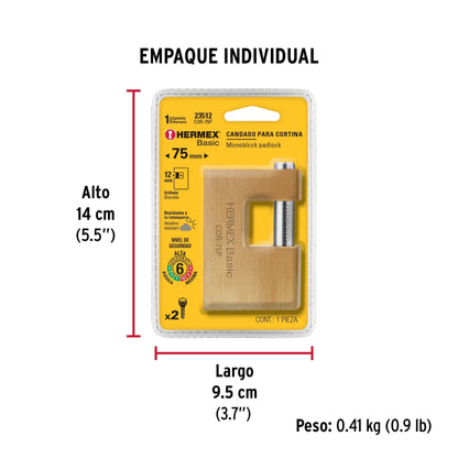 Candado Hermex Basic Latón Antipalanca 75 mm 23512