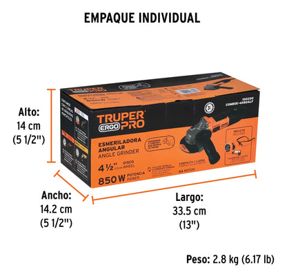 Combo Esmeriladora 850w 4-1/2 Lentes Y Flexómetro Naranja 60 Hz