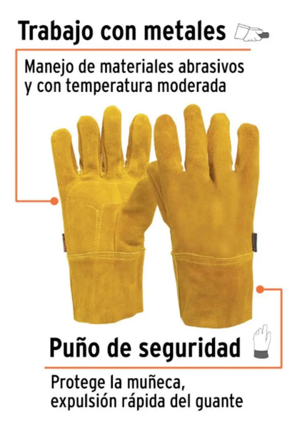 Guantes Descarne Truper Amarillo Soldador Corto Material Carnaza