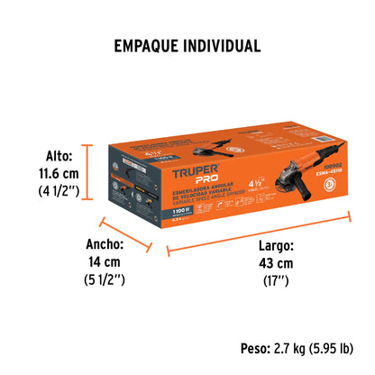 Esmeriladora Angular De 4-1/2 1100w Truper Pro Esma-45110 Naranja