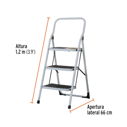 Escalera Tubular, Plegable, 3 Peldaños, Color Negro Truper ESTU-3