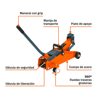 Gato Hidráulico De Patín 2 T, 50 Movimientos, TRUPER GAPA-2