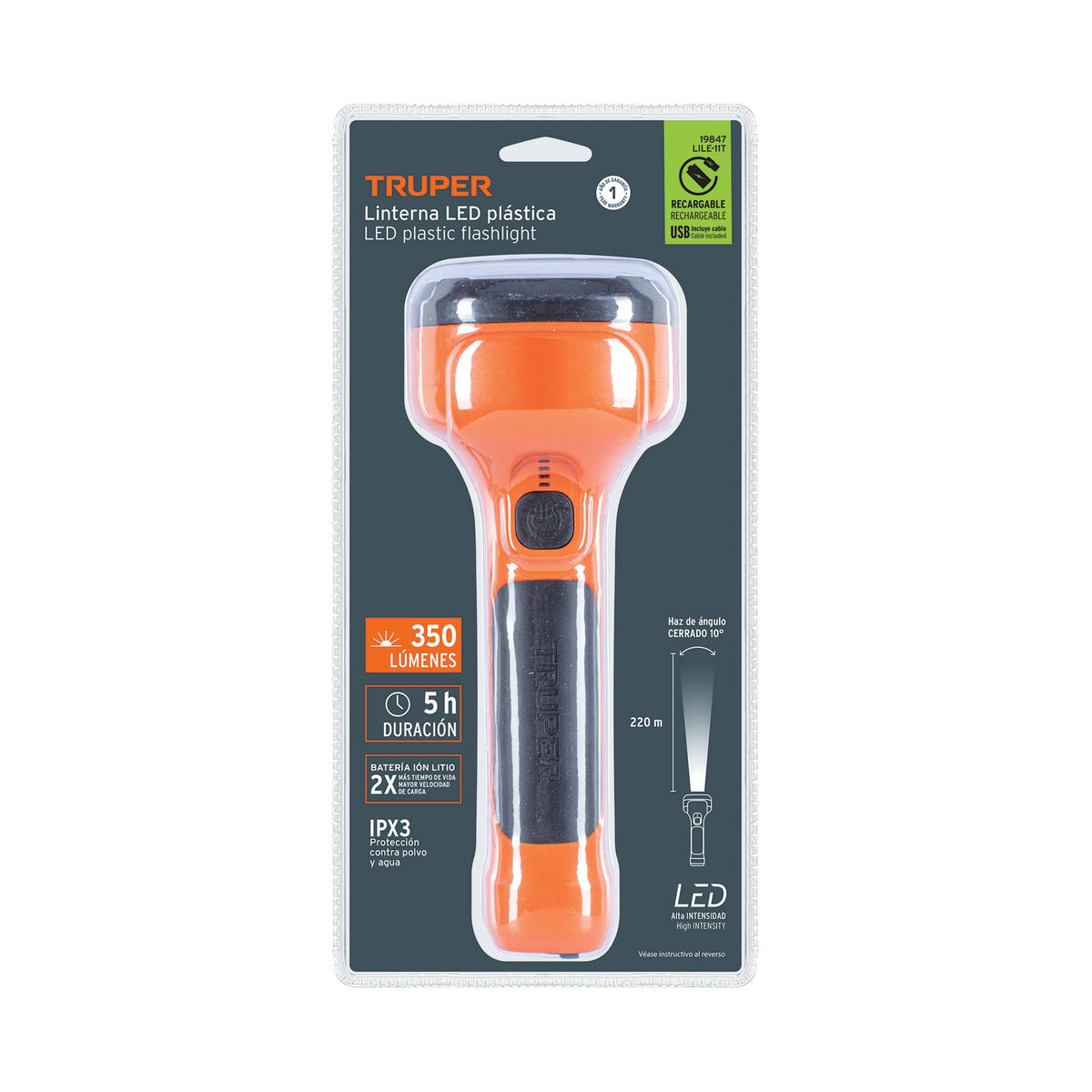 Linterna LED Recargable Truper 200 Lúmenes 19847