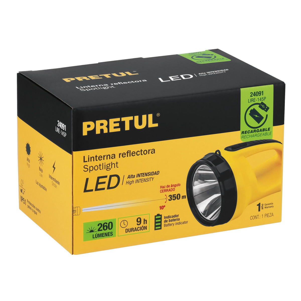 Linterna LED Recargable Pretul 145 Lúmenes 24091