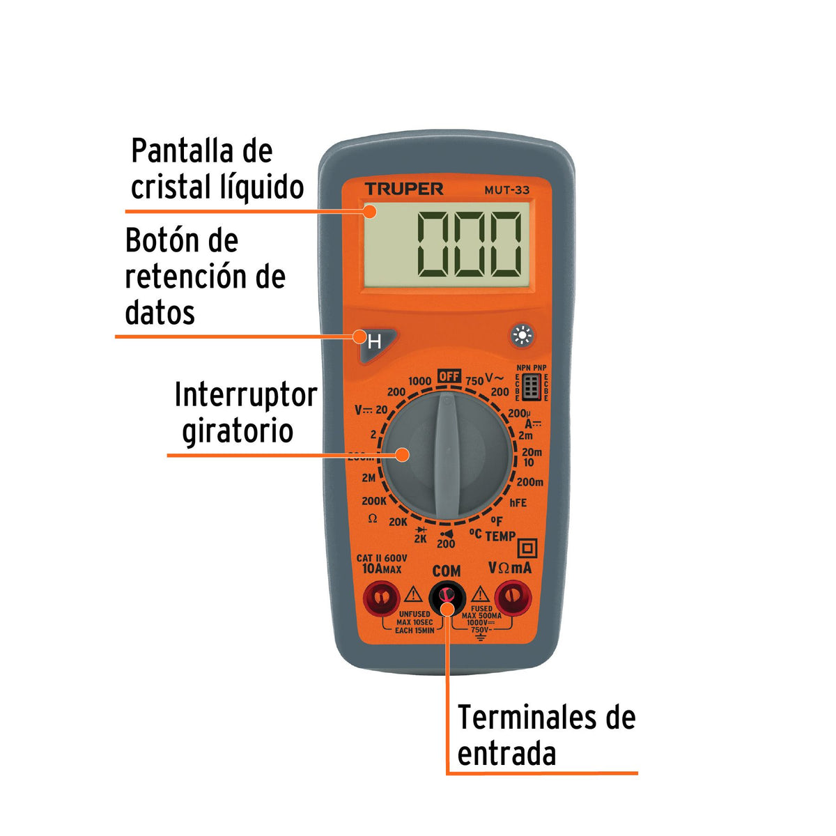 Multimetro Digital 10 A Profesional Truper Mut-33