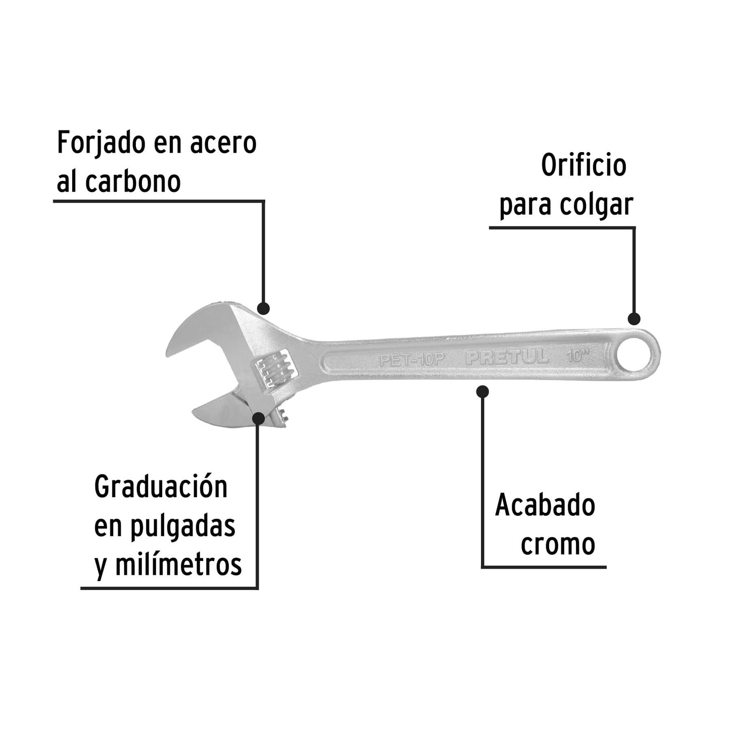 LLAVE AJUSTABLE TIPO PERICO 10” PRETUL
