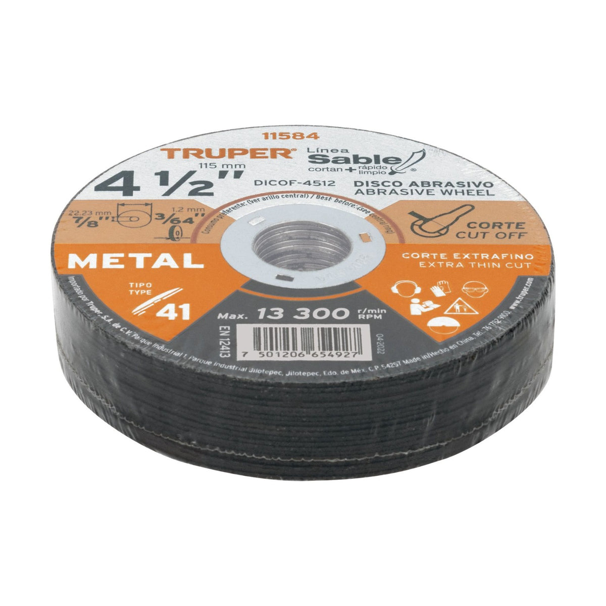 Pack 10 Discos De Corte 4-1/2" 1.2mm Truper